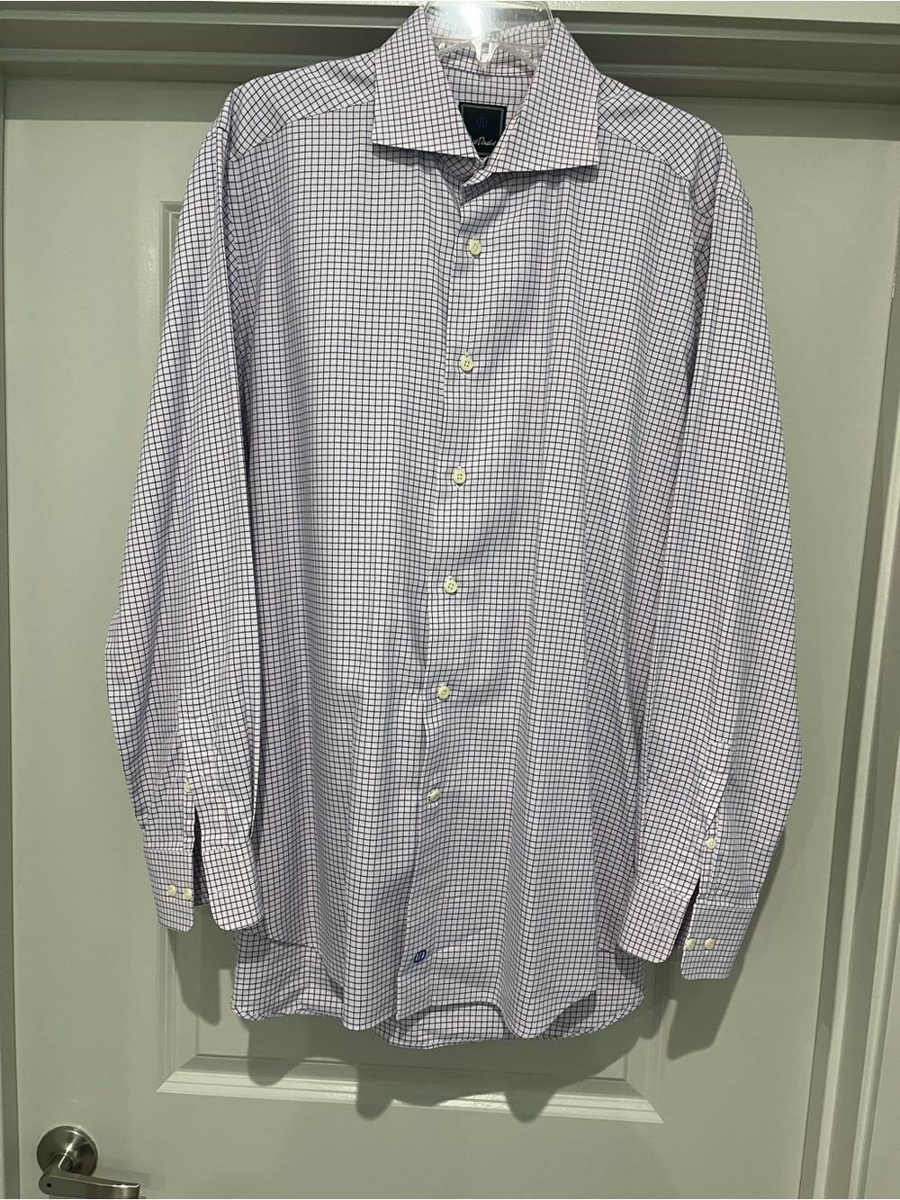 David Donahue Pink & Light Blue Checked Dress Shirt 17Neck 34/35